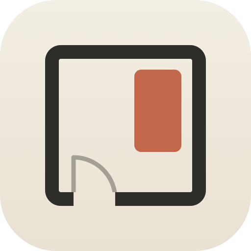 Placed Space app icon: a room in plan view with one clay-colored item placed in it.